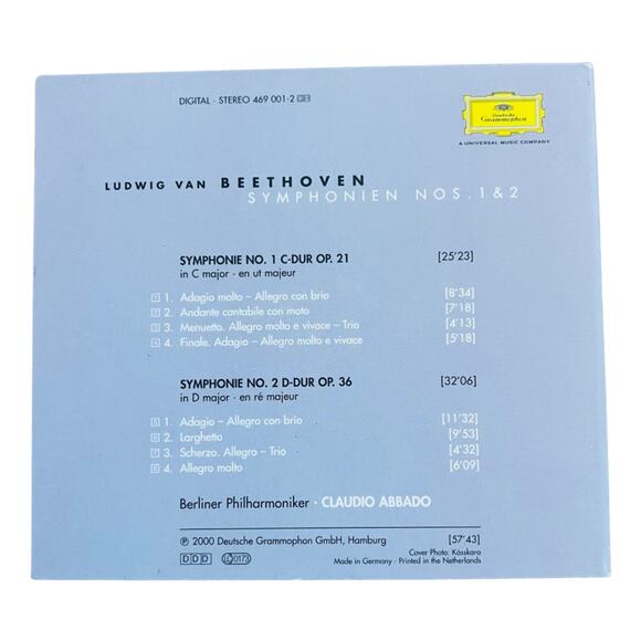 Beethoven Berliner Philharmoniker Abbado Die Symphonien Nos 1 & 2 CD 2000 VG+ - Picture 4 of 4